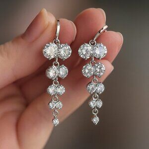 Clear Sapphires in Palladium Setting Drop Earrings
